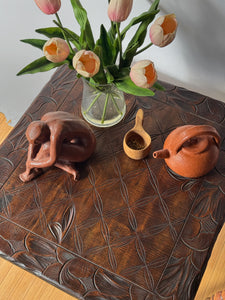 Vintage Handcrafted Tooled Wooden End Table