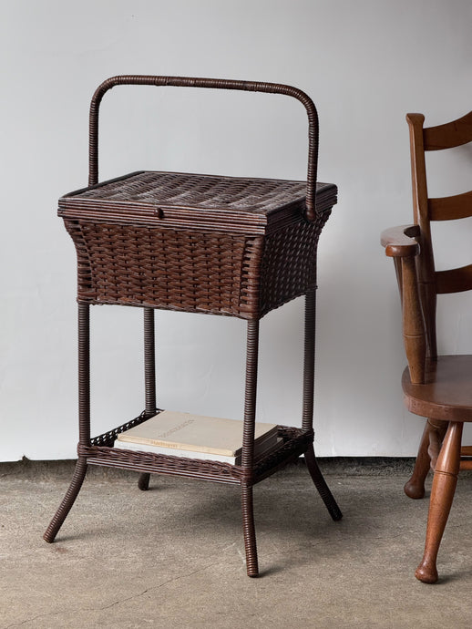 Folk Antique Wicker & Rattan Basket Table