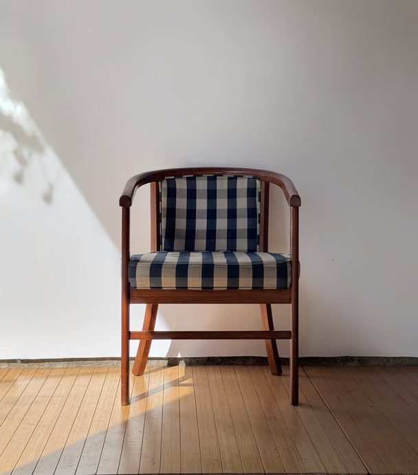 Vintage Checkered Barrel Back Accent Chair