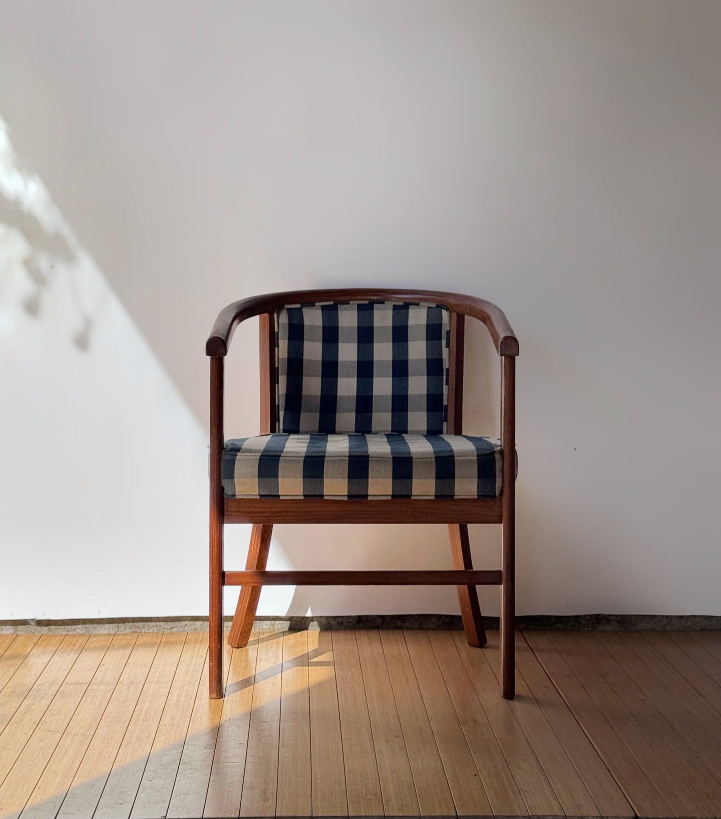 Vintage Checkered Barrel Back Accent Chair