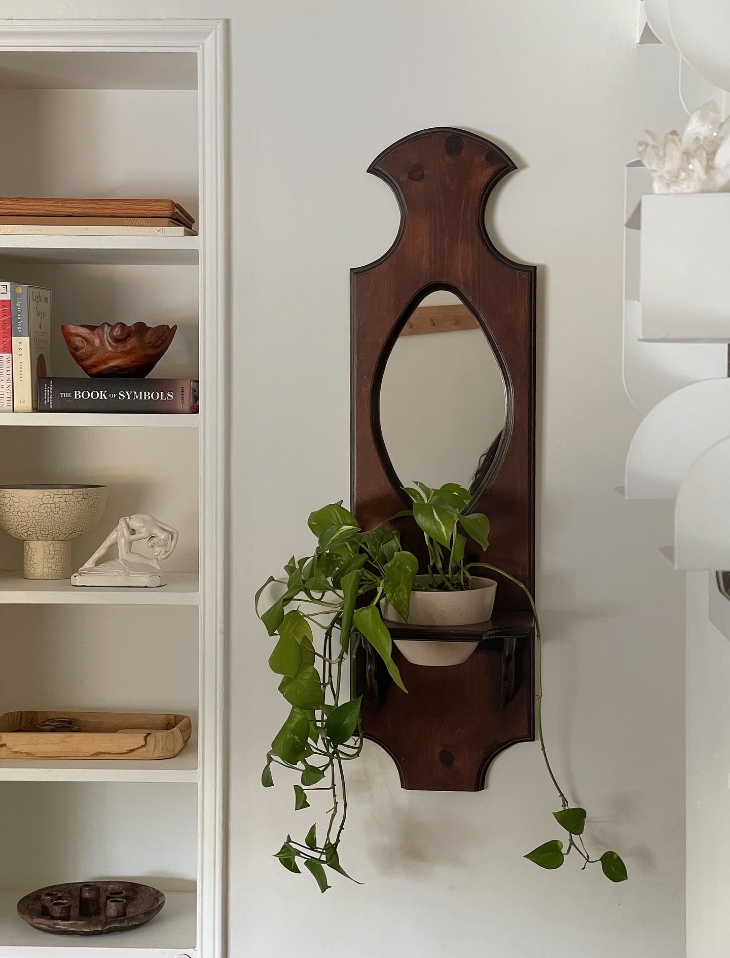 Large Wooden Folk Mirror & Plant Holder