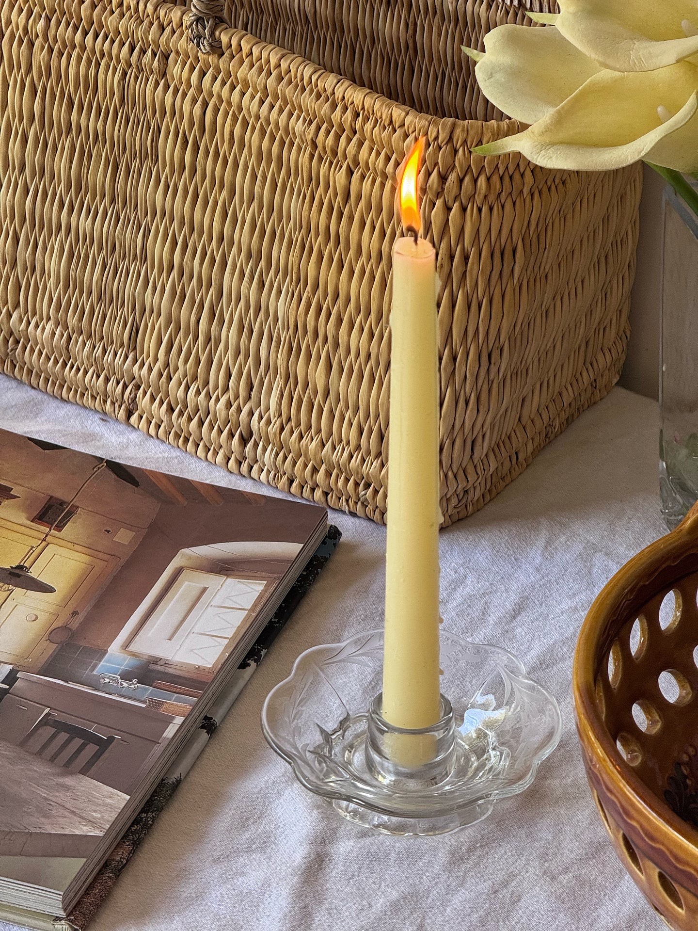 Vintage Etched Glass Candle Holder