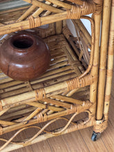 Load image into Gallery viewer, Vintage 60's Rattan Rolling Cart