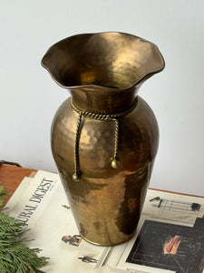 Vintage Brass Hammered Tassel Vase