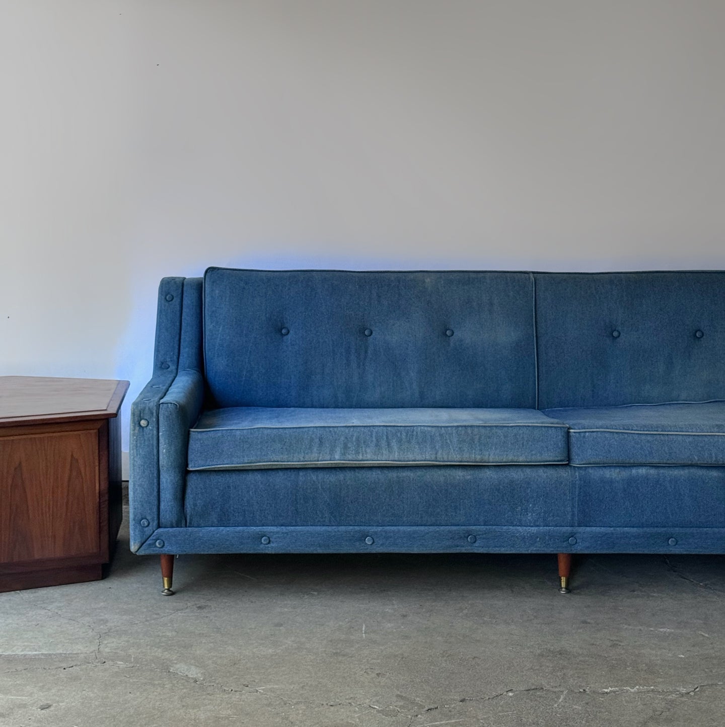 Vintage Mid Century Modern Denim Sofa