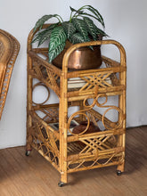 Load image into Gallery viewer, Vintage 60's Rattan Rolling Cart