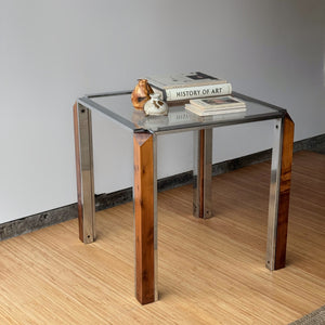 1970's Chrome & Wood End Table