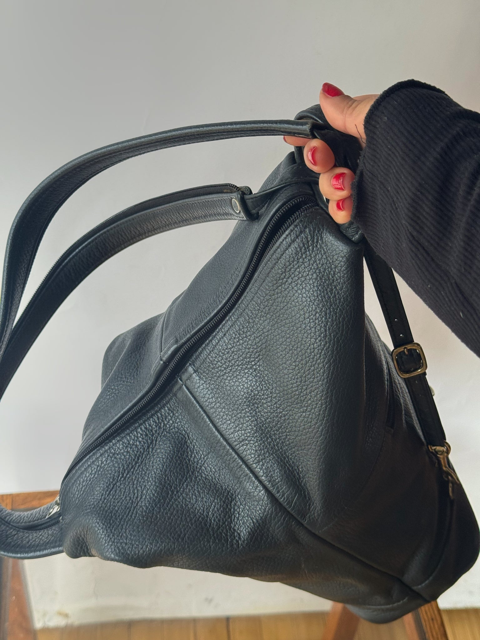 chris leather backpack Vintage Chris Gurdal Convertible Black Leather Backpack – The Bohemian Find