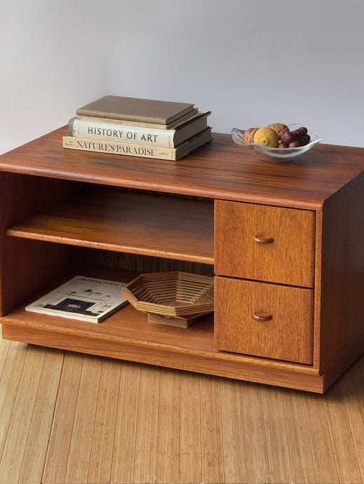 1980’s Oak & Teak Media Stand on Wheels