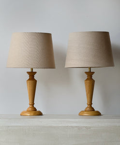 French Vintage Wooden Lamps Pair