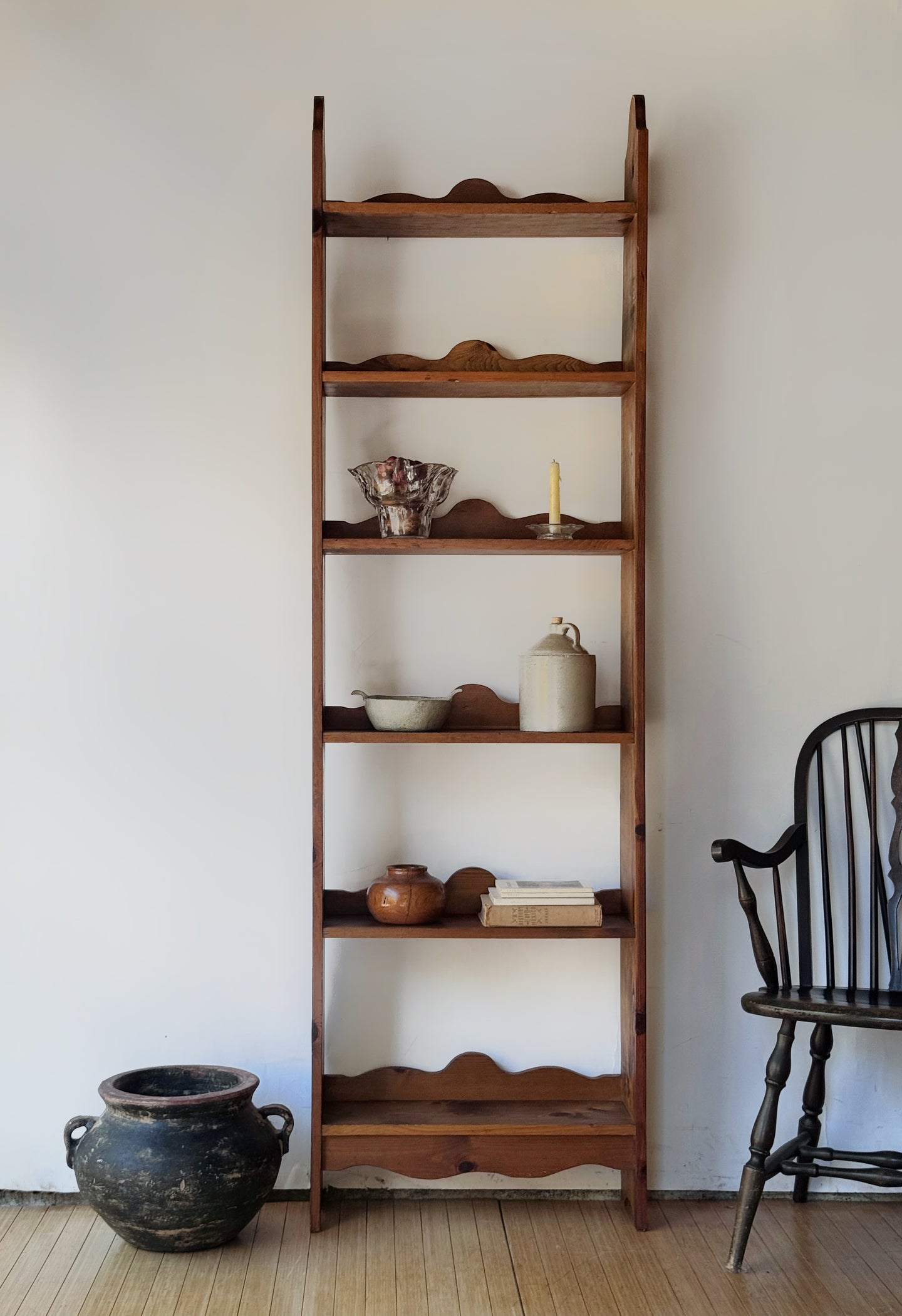 Tall Antique Scalloped Wooden Shelf