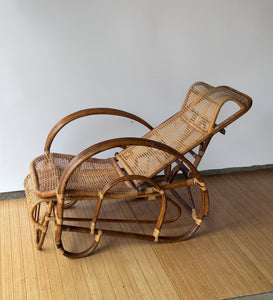 Vintage Rattan Chaise Reclining Lounger