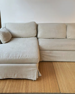 L Shaped Linen and Down Two Piece Sectional Slipcovered Sofa