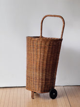 Load image into Gallery viewer, Vintage XL Rolling Wicker Market Basket/Cart