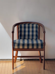 Vintage Checkered Barrel Back Accent Chair