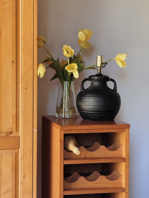 Vintage Black Pottery Table Lamp