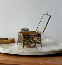 Load image into Gallery viewer, Antique Gold Glass Jewelry Casket Box