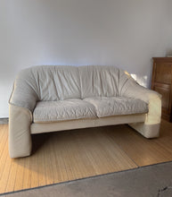 Load image into Gallery viewer, Vintage Post Modern Beige Leather Loveseat