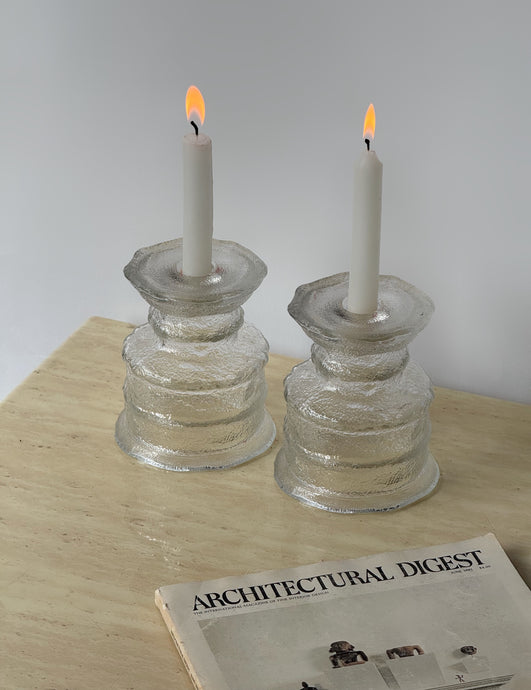 USA Crinkle Glass Candlestick Holders