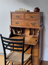 Load image into Gallery viewer, Vintage Tall American Colonial Style Maple Dresser w/ Drop Front Secretary Desk