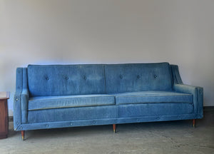 Vintage Mid Century Modern Denim Sofa