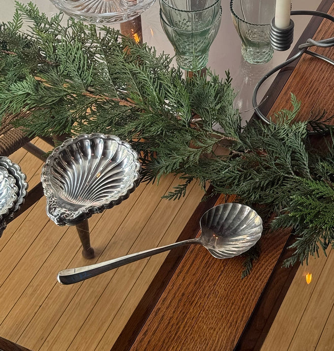 Antique Silver Shell Serving Spoon