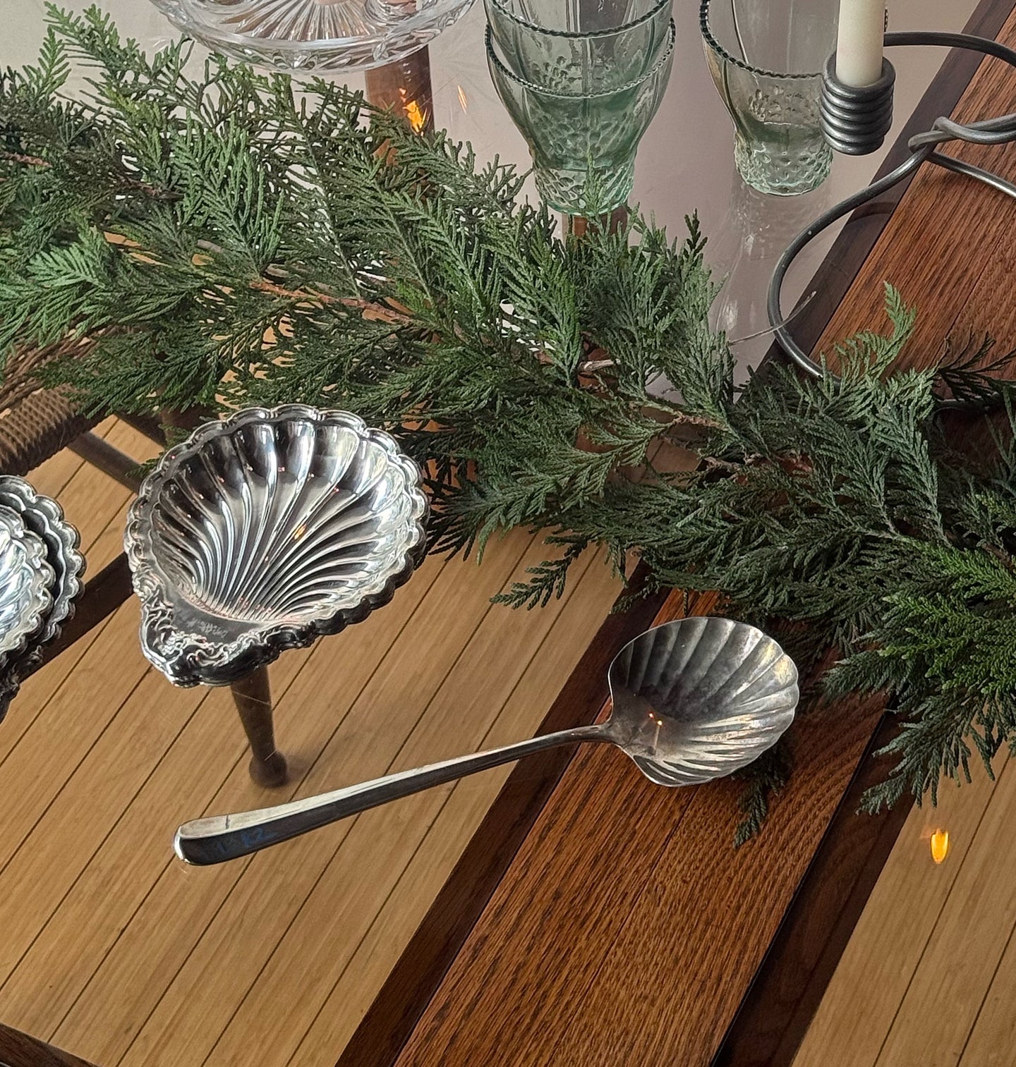 Antique Silver Shell Serving Spoon