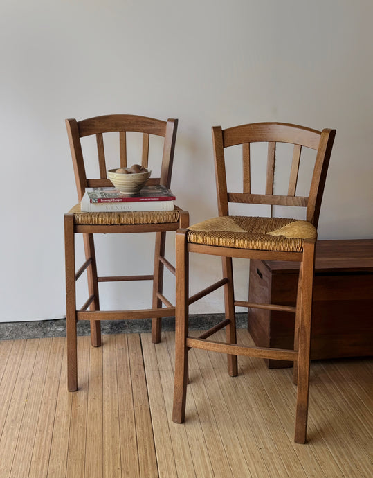 Pair of Vintage Italian Rush Barstools