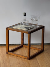 Load image into Gallery viewer, 70’s Side Glass + Oak Cubed Table