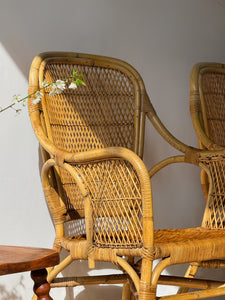 Vintage Wicker & Rattan Pair of Accent Patio Chairs