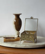 Load image into Gallery viewer, Antique Gold Glass Jewelry Casket Box