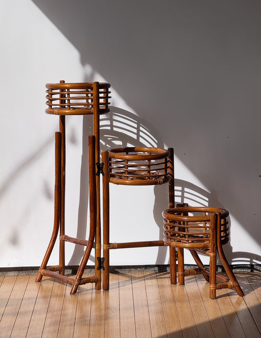 Folding Tiered Rattan Plant Stand