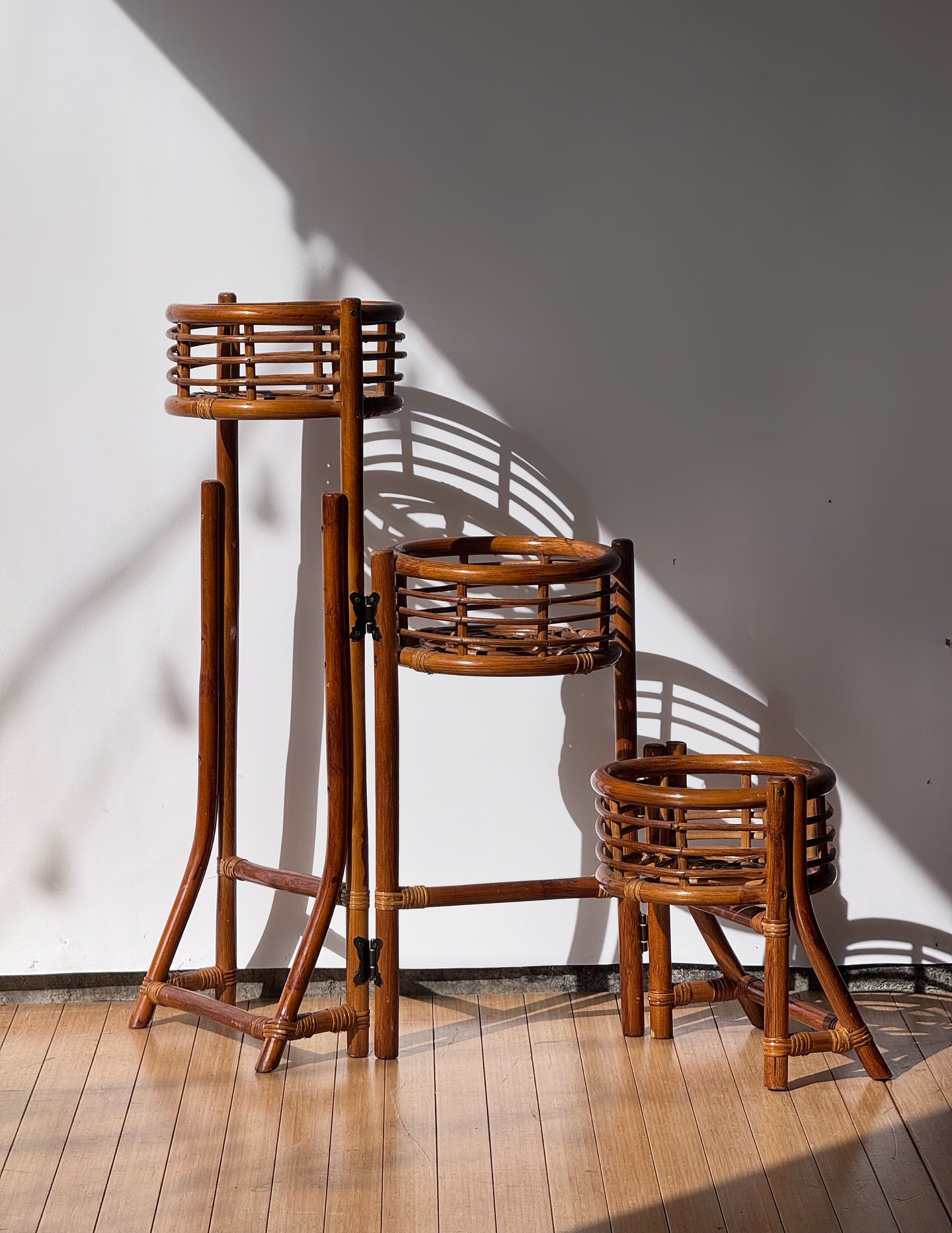Folding Tiered Rattan Plant Stand
