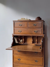 Load image into Gallery viewer, Vintage Tall American Colonial Style Maple Dresser w/ Drop Front Secretary Desk