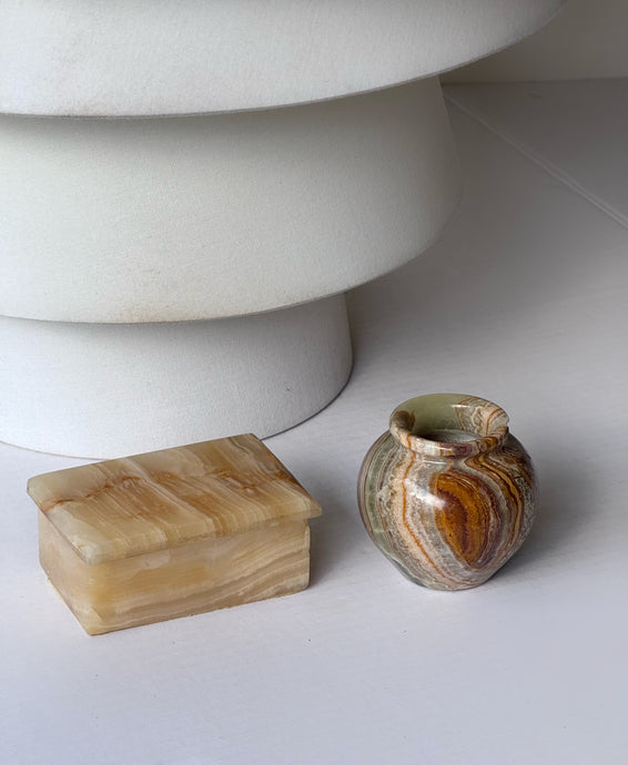 Vintage Onyx Box & Small Vase