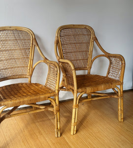 Vintage Wicker & Rattan Pair of Accent Patio Chairs