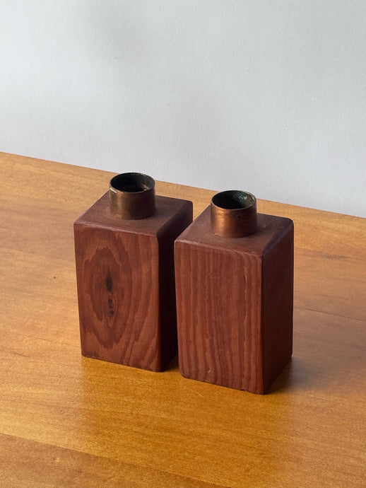 Handmade Wood and Copper Candle Sticks
