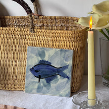 Load image into Gallery viewer, Vintage Hand-painted Blue Fish Tile