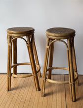 Load image into Gallery viewer, 1970’s Vintage Pair Cane and Rattan Stools