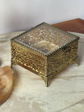 Load image into Gallery viewer, Antique Gold Glass Jewelry Casket Box
