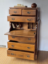 Load image into Gallery viewer, Vintage Tall American Colonial Style Maple Dresser w/ Drop Front Secretary Desk
