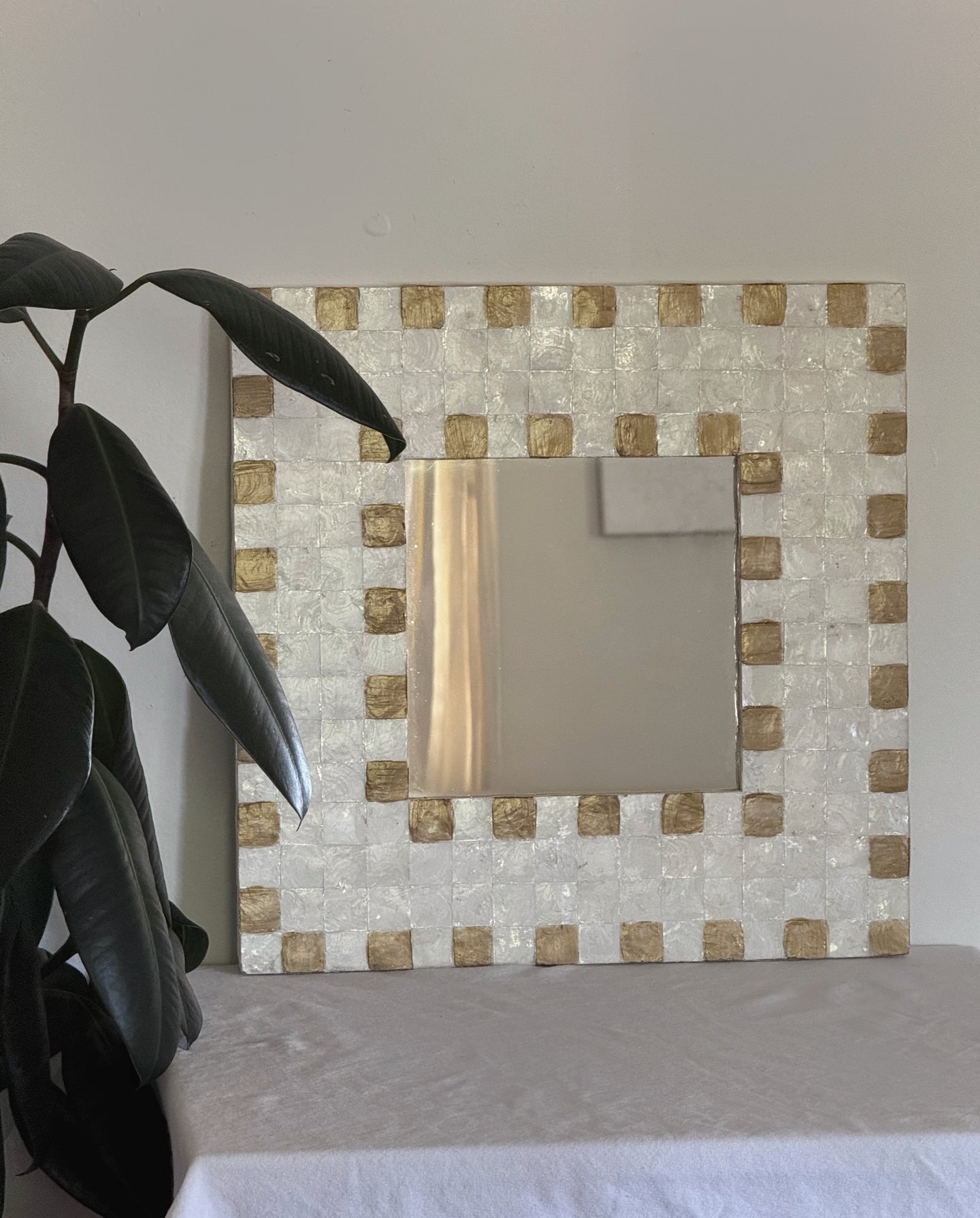 Vintage Checkered Capiz Shell Mirror