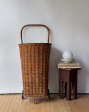 Load image into Gallery viewer, Vintage XL Rolling Wicker Market Basket/Cart