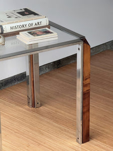 1970's Chrome & Wood End Table