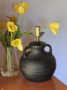 Vintage Black Pottery Table Lamp