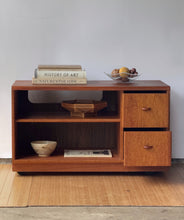 Load image into Gallery viewer, 1980’s Oak &amp; Teak Media Stand on Wheels