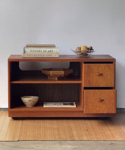 1980’s Oak & Teak Media Stand on Wheels