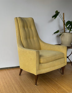 Vintage Mid Century High Back Yellow Lounge  Chair