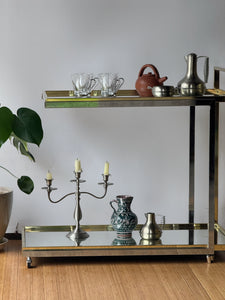 Mirrored Glass Brass & Chrome Bar Cart