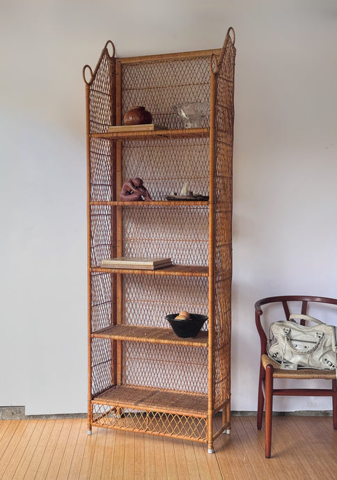 1970's Vintage Tall Wicker Shelf